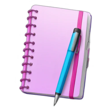 a blue notebook with a pink pen. sticker