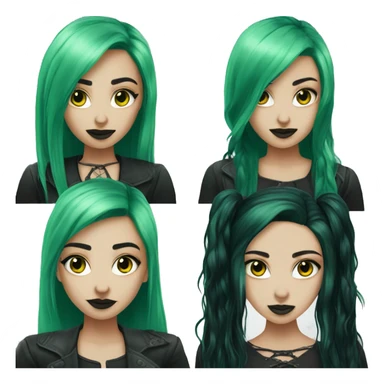 Goth girl emoji long black hair on left side green hair on right side  sticker