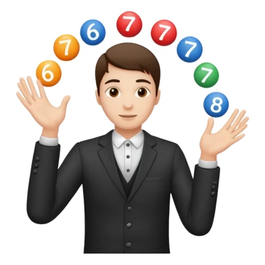 A person juggling the numbers '6' and '7' on each hand sticker