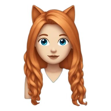white girl with long copper hair, blue eyes and cat ears sticker