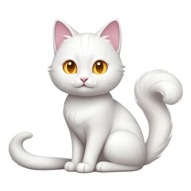 cinematic-[white cat]-realistic-full-body-sitting-emoji,-tail-curled-playfully-around-its-paws,-head-tilted-dramatically,-sleek-[white]-fur,-simplified-yet-realistic-focused-features,-highly-detailed,-glowing-with-an-almost-sarcastic-glow sticker