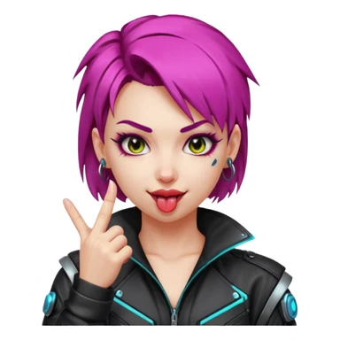 Woman with her tongue out in cyberpunk clothing and giving the middle finger. Looking naughty. sticker