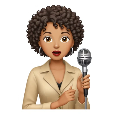 Black woman jazz singer, short curly hair, holding a microphone, singing sticker