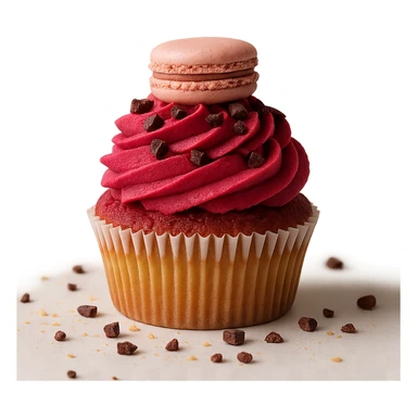 Change the icing to raspberry, keep the realistic cupcake and accessories, photorealistic style, transparent background. sticker