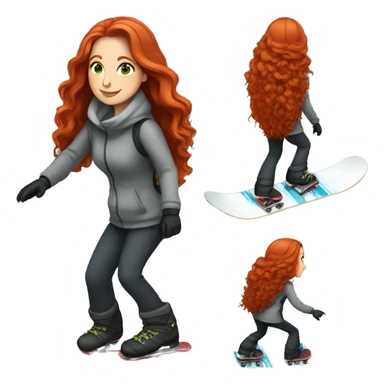 White woman with long red hair and grey-green eyes snowboarding sticker