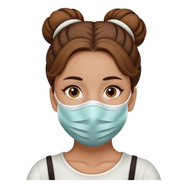 bun haired woman with covid mask sticker