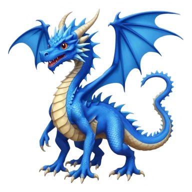 Hydra emoji – full body, blue dragon-like creature, 3 heads, wings, 4 legs, tail, slight side angle
 sticker