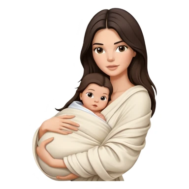 brunette Kendall Jenner with long hair holding newborn baby in swaddling cloth sticker