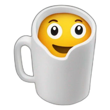 smiling coffee cup with eyes working on a computer sticker