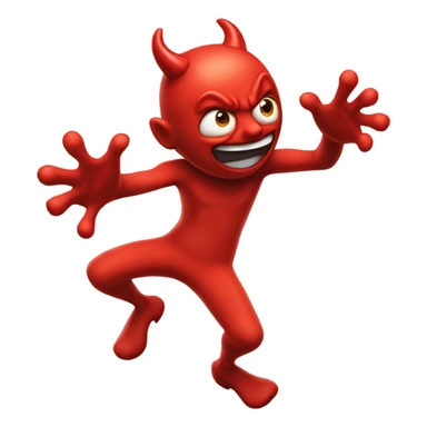 red devil kicking his feet and holding his face sticker