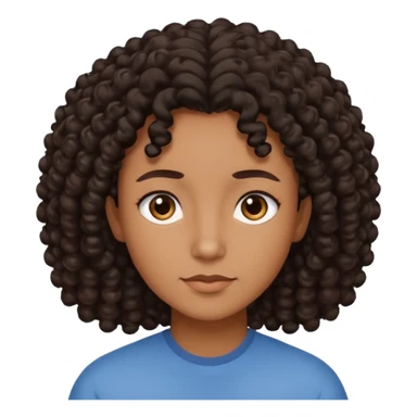 This is a cartoon-style avatar of a person with dark light curly hair, brown skin, and a calm expression sticker