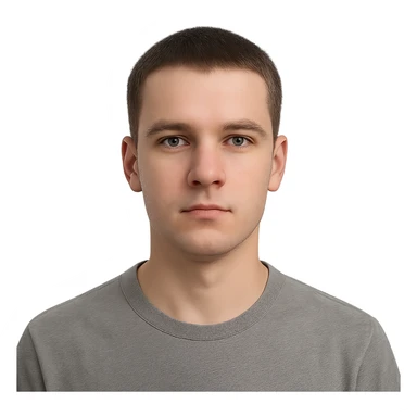 young man with short haircut, neutral facial expression sticker