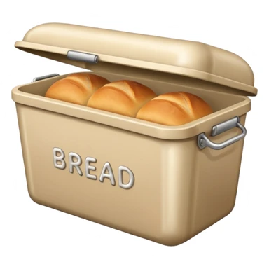 Beige metal container with the word “bread” on it  sticker