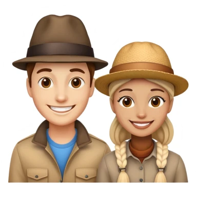 two people with different hats, smiling sticker