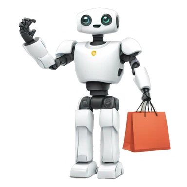 white robot arm with shopping bag sticker
