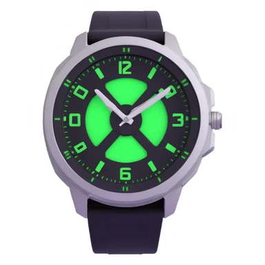 Ben 10's Omnitrix watch, 3D style, metallic, glowing green core, no text sticker