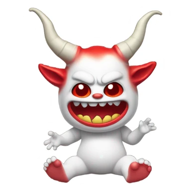 Red horned Satan doll swinging legs on a shelf  sticker