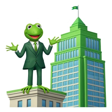 Kermit the frog standing on a tall building sticker