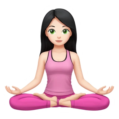 Girl with long black hair with green eyes doing yoga with pink clothes sticker