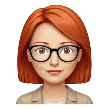 middle age Red head long straight hair pale skin wearing glasses sticker