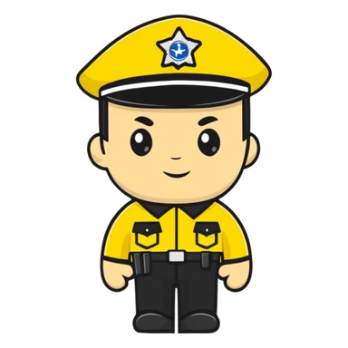 Russian police officer with yellow uniform and yellow police hat sticker