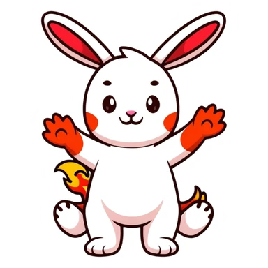 cute red fire bunny with fire paws and dragon wings sticker