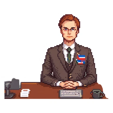 Russian Ministry of Finance employee dealing with sanctions, detailed, professional attire, serious expression, office setting, Russian flag elements subtly included, red color scheme sticker