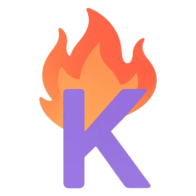 full color letter 'K' with intense animated-looking flames conveying a sense of exasperation sticker