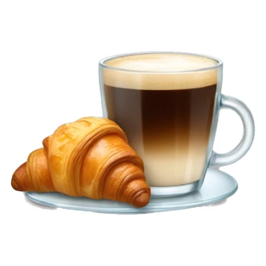 A glass of coffee with a croissant sticker