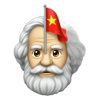 Karl Marx holding a flag with a red Star  sticker