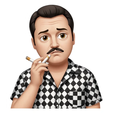 Bust of Ricky from Trailer park boys wearing black and white checkered short sleeve shirt, smoking a cigarette sticker