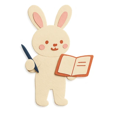 cream bunny writing in planner, standing, paper-craft style sticker