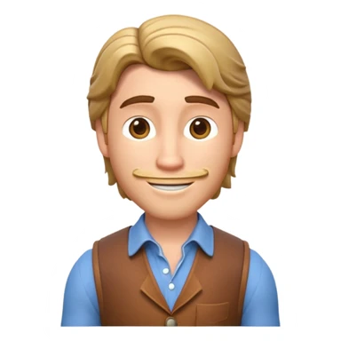 Crie um emoji 3D estilo Apple inspirado no personagem Flynn Rider (José) de Enrolados: pele clara, cabelo castanho, sorriso charmoso, sobrancelha arqueada, expressão confiante e divertida sticker