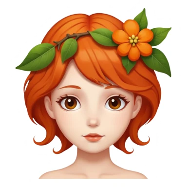 girl with flower persimmon hair ornament sticker