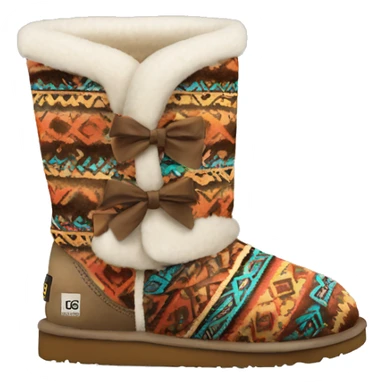 Realistic pair of aztec Pattern fur Ugg boots with bows. sticker