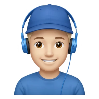 Only the head of a young guy smiling with headphones in his ears and a cap on his head turned back. sticker