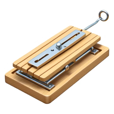 A 3D emoji in iOS emoji aesthetic style of a classic mousetrap without cheese, showing a wooden base and metal spring mechanism, clean minimal design, bright lighting, glossy Apple-style look, white background. sticker