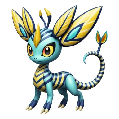 zig-zag-patterned tribal tropical hot spotted striped Meloetta-Dialga-Giratina-Noibat-Pokémon-Fakémon-fusion-hybrid-creature sticker