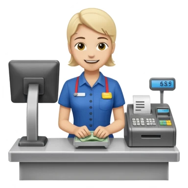 supermarket employee at a cash register, full body sticker