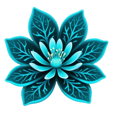 black bioluminescent transparent bio-luminescent flower with cyan glowing patterns  sticker
