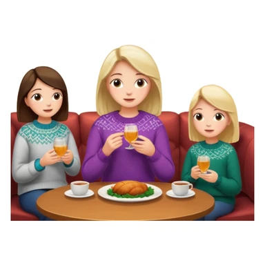 people at a dinner table with a girl sitting on a sofa talking in a cozy home sticker