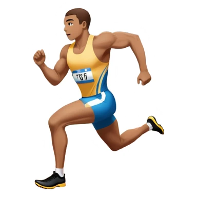 An icon symbolizing professional running: a dynamic sprinting athlete in motion on a track, leaving motion lines behind. The background features a large stadium with cheering crowds, a digital timer, and a clear blue sky. Transparent background emphasizes speed, endurance, and competition. sticker