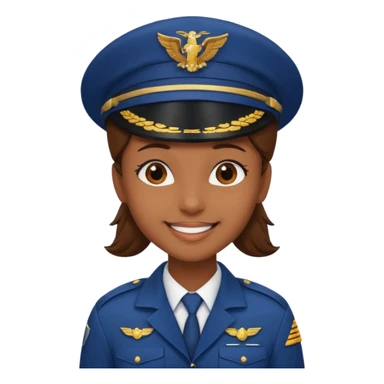 Young, brown skin, wearing pilot uniform include hat sticker