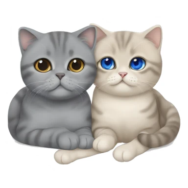 Grey Scottish fold cuddling with beige British shorthair with blue eyes  sticker