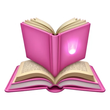 An open pink book with glowing lights emerging from its pages,  sticker