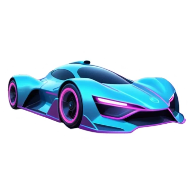 A futuristic racing car with glowing neon lights, sleek aerodynamic design, and a cyberpunk cityscape in the background. The car is speeding through a neon-lit street with high-tech buildings and holograms." sticker