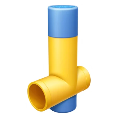Blue foam tube with yellow caps on top and bottom, not hollow, front view sticker