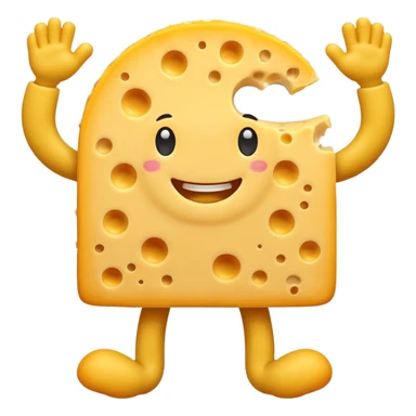 A cheese with arms and legs and gritted teethwith the arms being half circles sticker