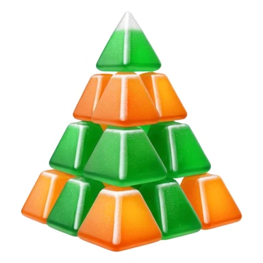 3D render of Gumdrop Pyramid, made entirely of dessert materials, glistening sugar crystal texture, stacked green and orange sugar-coated jelly candies, delicious confectionery aesthetic, Apple emoji style, isolated on white background --v 6.0. sticker