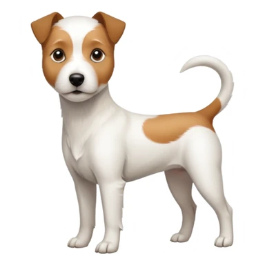 a full body slightly chubby white parson russell terrier looking dog the size of a kelpie with light brown long ears and a light brown patch on one eye and a large snout. the rest of the dog is completely white sticker